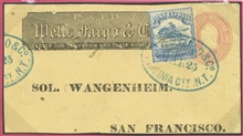 U.S.A. Wells-Fargo embossed envelope with additional 25c Pony Express stamp sent from Virginia City to San Francisco 