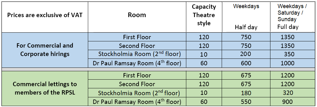 Room Hire Rates